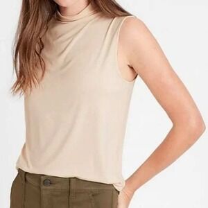 Banana Republic Almond Beige Threadsoft Luxespun Mock Neck Tank Top Size Medium